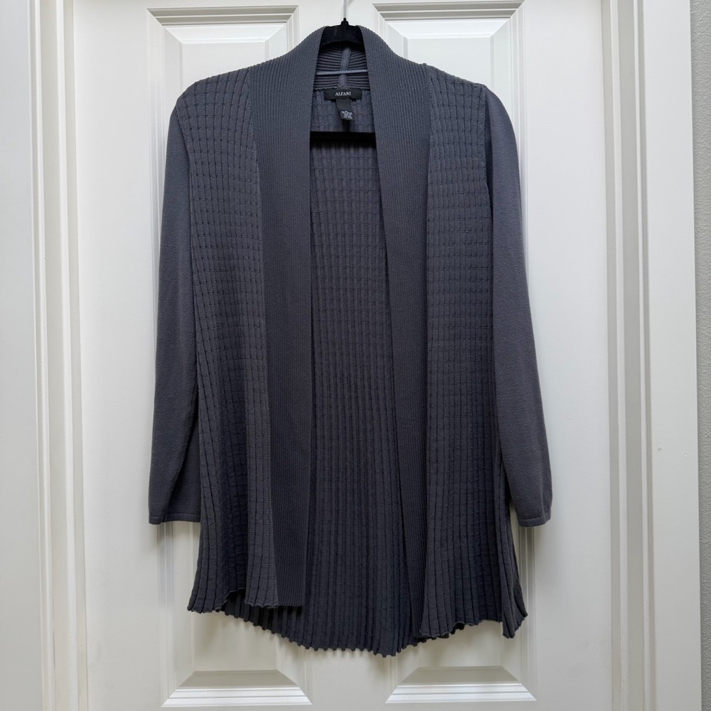 ALFANI LONG SLEEVE OPEN FRONT CARDIGAN SWEATER BLUE MEDIUM